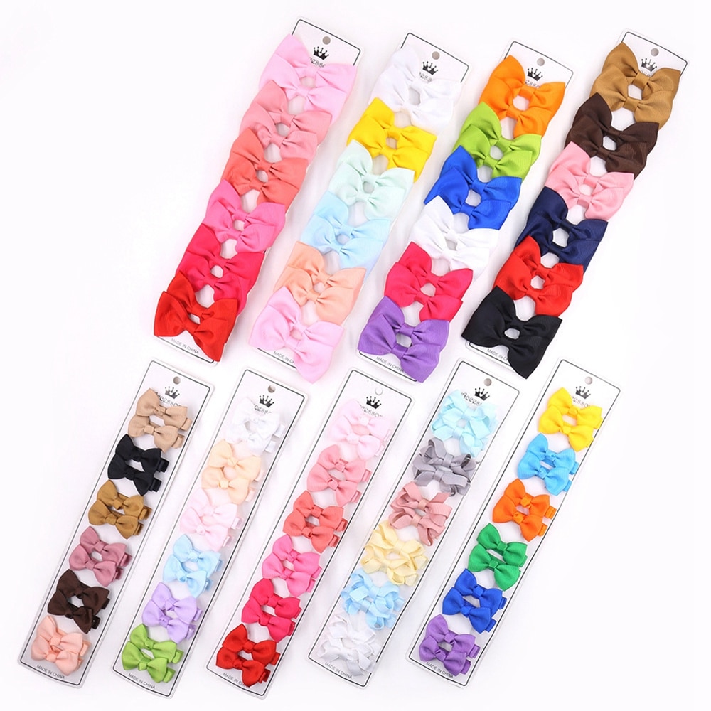 12pcs/lot Solid Color Grosgrain Ribbon Bows Duckbill Clips Cute Handmade Bowknot Baby Bangs Hairpins Princess Headwear Kids Gift
