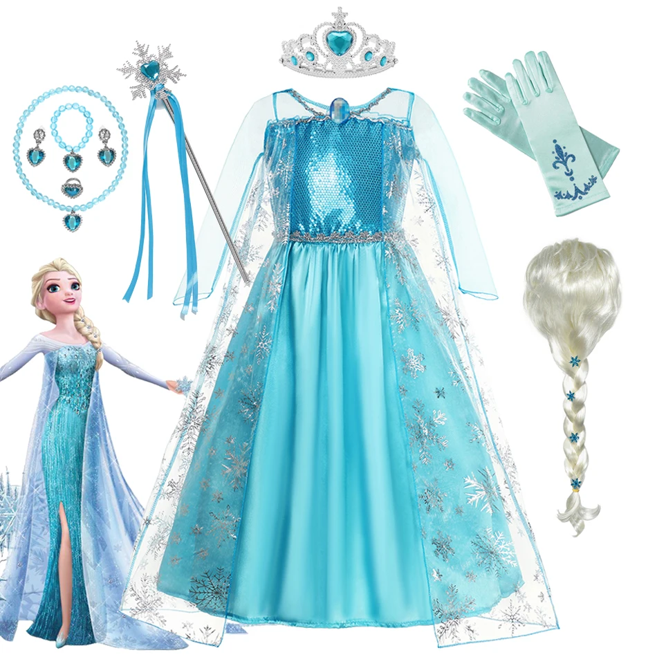 Elsa Girls Princess Dresses Carnival Party Gown Cloak Children Birthday Cosplay Costume Dress Kids Snow Queen Clothes