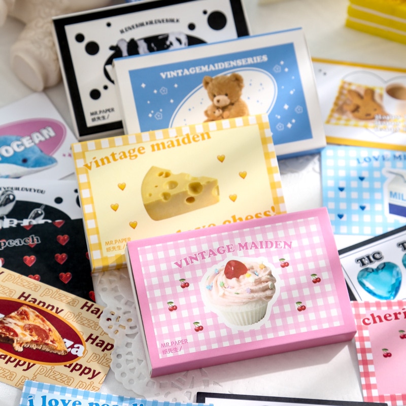 Retro Boxed Sticker Kawaii Bear Stickers Planner for Ablum Diary Scrapbooking Journal Decoration Label Sticker Cute Stationery