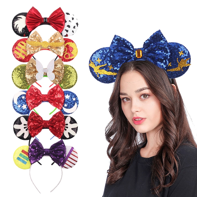 Pretty Hair Bow Mouse Ears Headband 5'' Big Sequins Bow Halloween Festival Party Hairband Women Girl Kids Hair Accesso