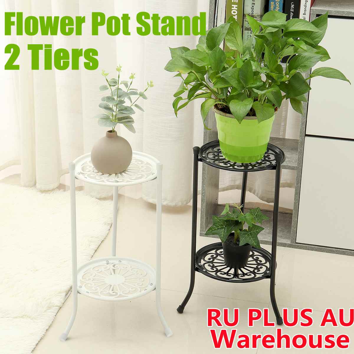 2 Layers Flower Stand Metal Plant Pot Stand Flower Display Shelf for Flower Pots Garden Balcony Home Indoor Outdoor Decor
