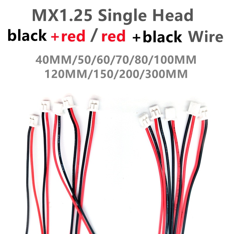 1pcs/LOT JST 1.25 Connector Wire Cable 2pin Electronic Wire Single End Length 28AWG 40MM~100/120/150/200/300MM DIY Line 28AWG