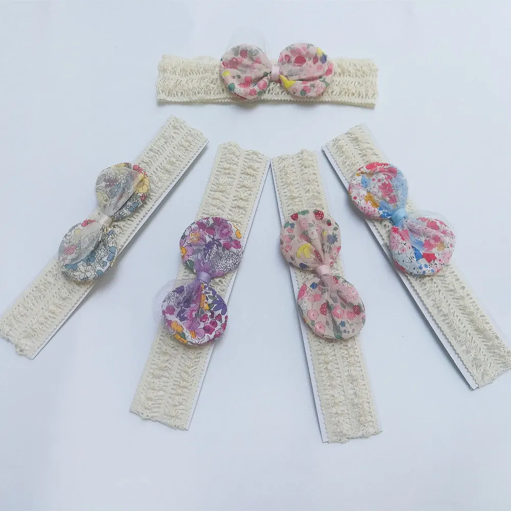 Vintage Flowers Pattern Bunny Ears Elastic Hairband Baby Girls Cute Print Knotted Newborn Headband Kids Accessories Photo Props