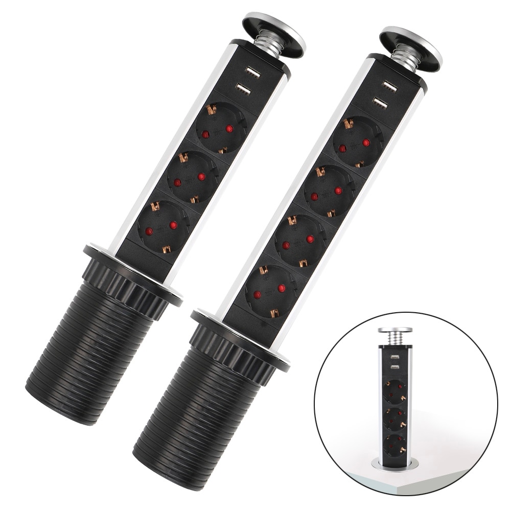 Kitchen Table Pop Up Retractable Electrical Socket Power 2 charge USB 3/4 power EU Plug Built-in Hidden Desktop Sockets