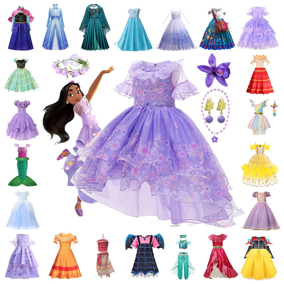 Disney Princess Encanto Costume Frozen Anna Elsa Snow White Mirabel Isabela Cosplay Party Dress Girl Vampirina Halloween Clothes