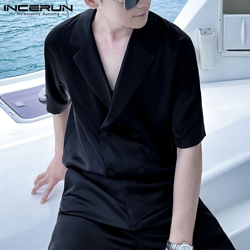 2021 New Mens Korea Style Fashion Short Sleeve Shirts Hot Sale Solid Color Comfortable Casual Sets All-match Short Blouse S-5XL