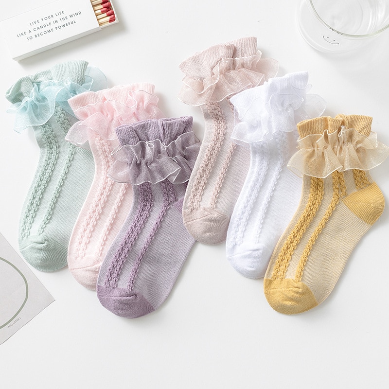 Girl Cotton Soft Solid Color Ruffle Lace Breathable Quality Socks Girls School Socks Party Stage Dressing Cute Socks Size 21-37