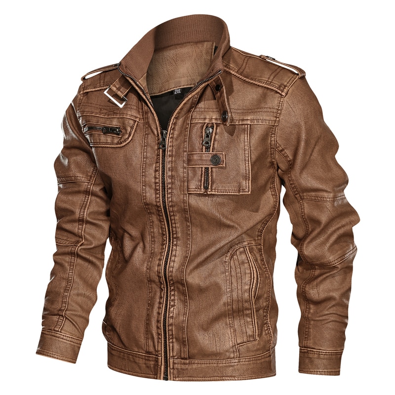 2021 Men New Embroidery Motor Leather Jacket Men Casual Winter Baseball PU Fleece Jackets Coat Fashion Slim Leather Jacket Men