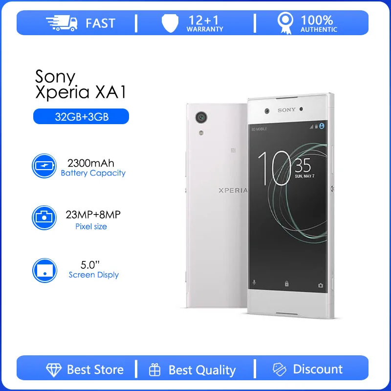 Sony Xperia XA1 Refurbished Original unlocked G3121 Single Sim/ G3112 Dual SIM 5.0" Inches 3GB RAM 32GB ROM LTE 23MP Cellph