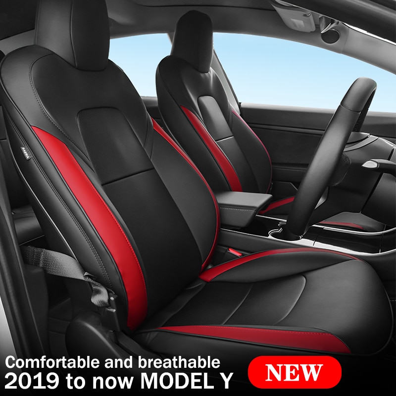 For Tesla Model Y 2019 to now Four Seasons Waterproof Leather Rear Seat Covers Protector