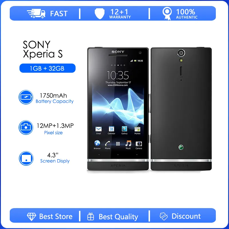 Sony Xperia S LT26i LT26 Nozomi Refurbished Original unlocked Dual-core Android 2.3 4.3" 32GB 1GB RAM GSM 12MP 1080p Cellph