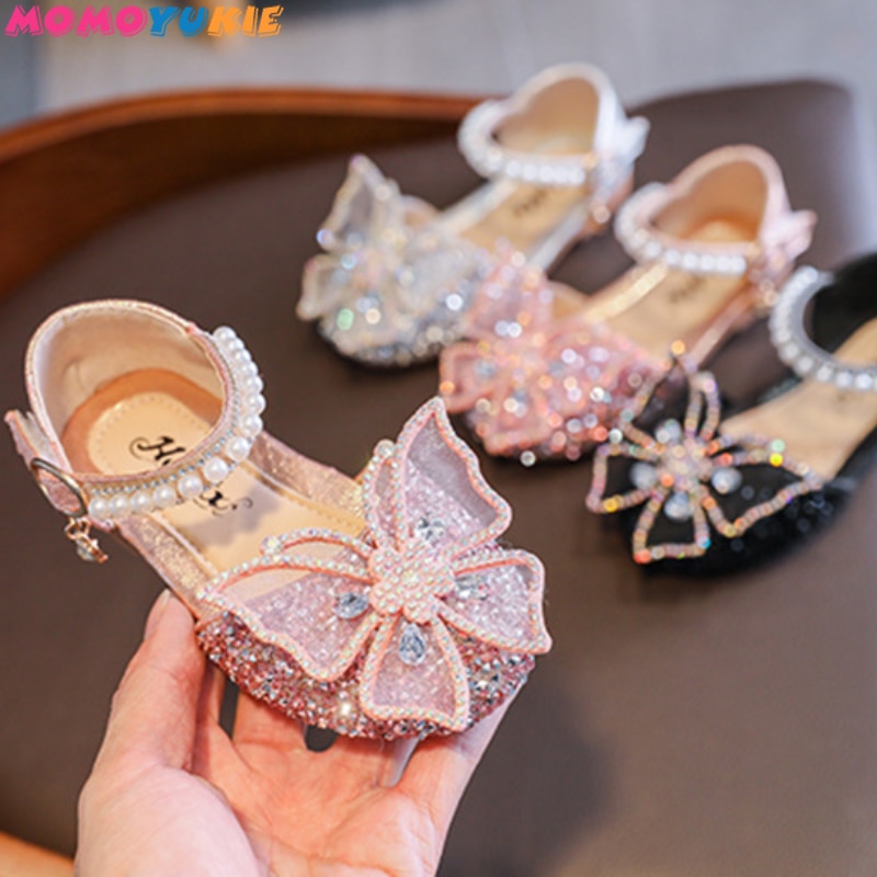 Girls Sequin Lace Bow Kids Shoes Girls Cute Pearl Princess Dance Single Casual Shoe 2021 New Children's Party Wedding Shoes