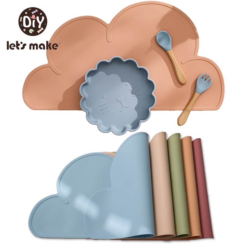 Let's Make 1pc Silicone Placemat Cloud Shape Food Grade Heat Resistant Kids Plate Mat Kids Portable Placemat for Dining Tab