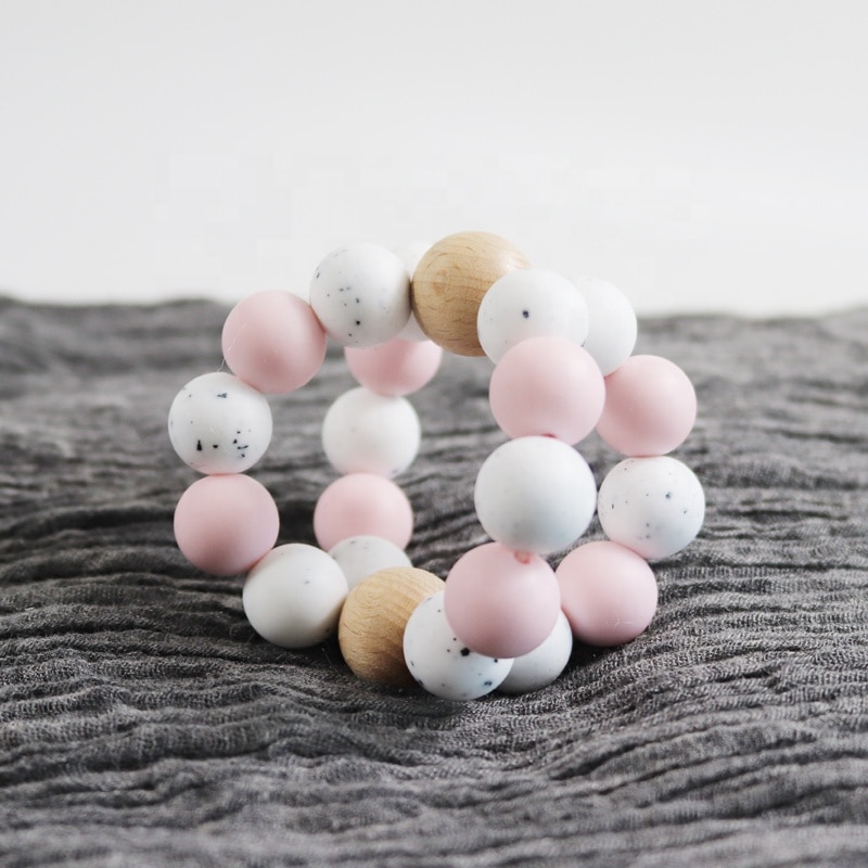 Custom Multiple Color Geometric Silicone Baby Toy Chewable Teether Rattle Baby Teething