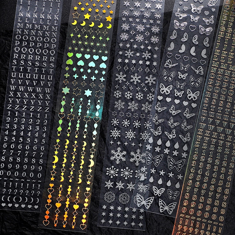 1 Sheet PET Long Transparent Waterproof Gold Sliver Foil Stickers for Scrapbook Personal Planner Card Decoration