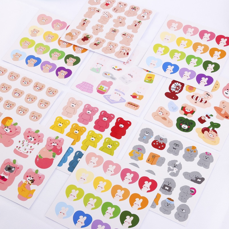 Cute Bear Rabbit Ins Stickers DIY Scrapbooking Album Journal Collage Diary Happy Plan Sealing Sticker Decoration Stationery