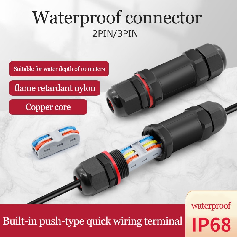 IP68 Waterproof Connector 2/3 Pin Electrical Terminal Adapter Wire Connector Push type connector LEDLight Outdoor Connection