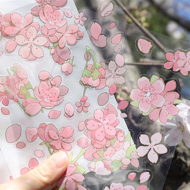 4Pcs per pack Pink stickers Sakura Cherry Blossoms Decoration Paper Sticker Diary Scrapbooking Label student school 20*10CM