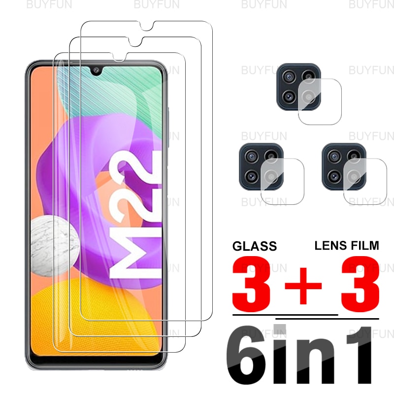 6in1 Screen Protector Glass For Samsung Galaxy M22 6.4'' Tempered Protective Glass for galaxy M 22 M22 SM-M225F Camera