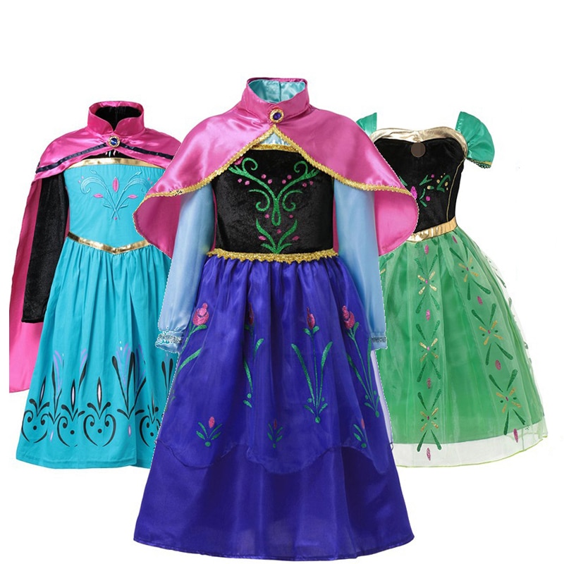 Disney Girls Princess Dress Children Anna Costume for Carnival Kids Snow Queen Frozen Girl Holiday Birthday Party Prom Clothes