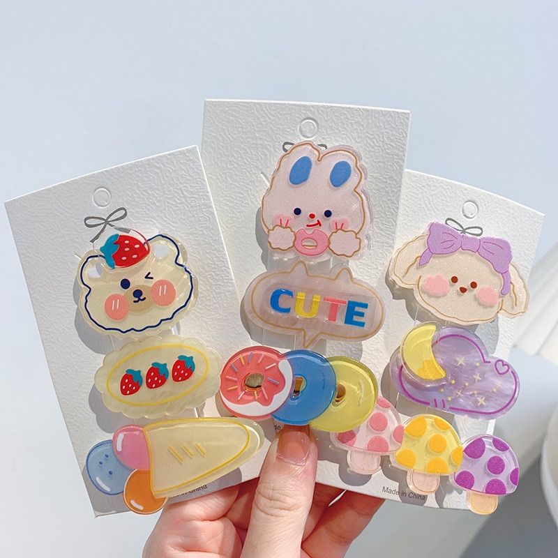3 Piece Children Cute Hair Pin Hair Clips Girls Hair Accessories Cartoon Print Hair Grips Baby Clips Ins Hair Wear Barrettes
