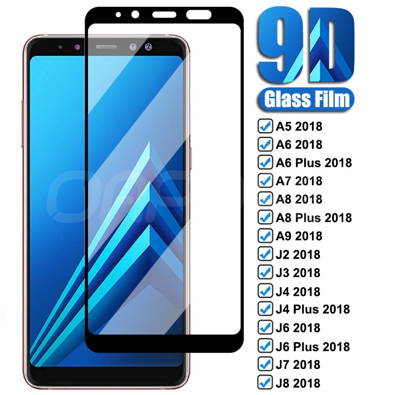 9D Protective Glass For Samsung Galaxy A6 A8 J4 J6 Plus 2018 Screen Protector J2 J8 A5 A7 A9 2018 Safety Tempered Glass Film