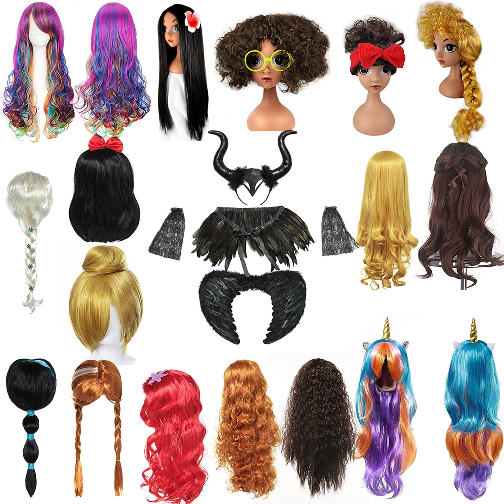 Frozen 2 Anna Elsa Wig Princess Girls Party Fancy Accessories Princess Braid Isabela Tinker Bell Maleficent Unicorn Wig Wing