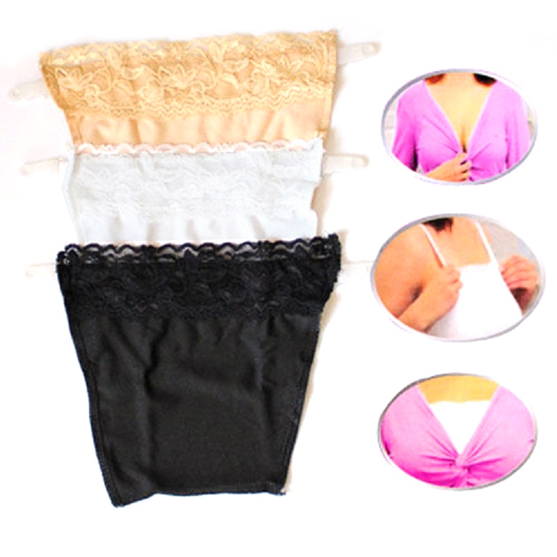 3pc Camisole Insert Wrapped Chest Overlay Modesty Panel Women Quick Easy Clip-on Lace Mock Camisole Bra