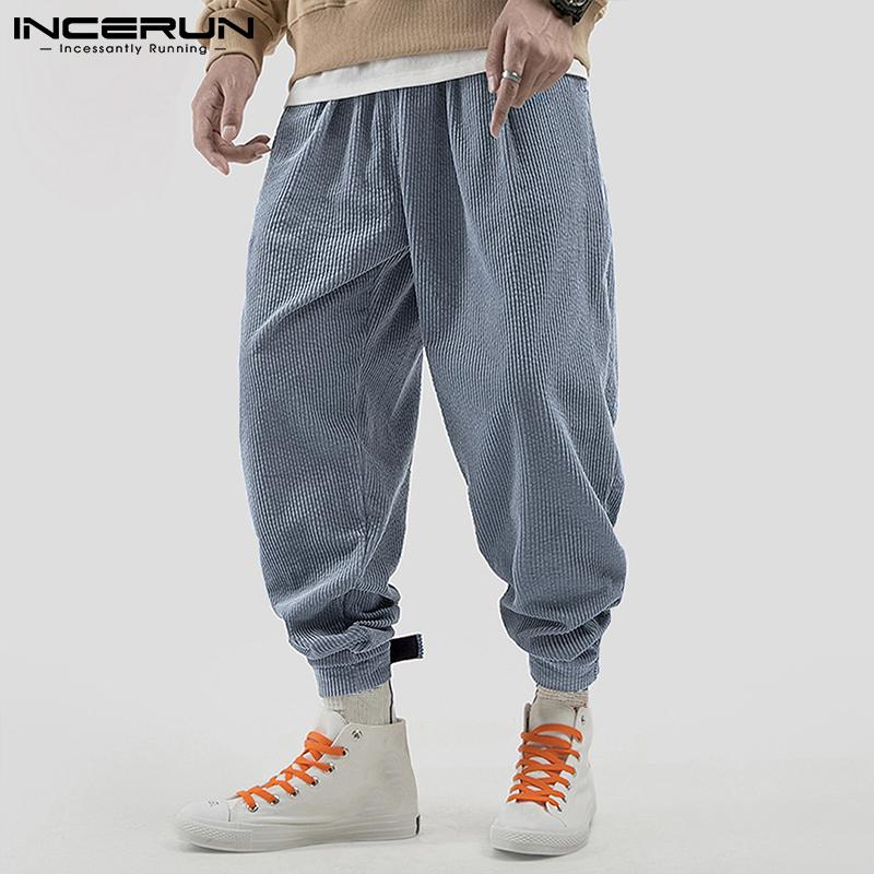 2021 New Men Corduroy Fashion Wide Leg Pants 2021 Overalls Mens Japanese Streetwear Sweatpants Male Korean Casual Pants INCERUN