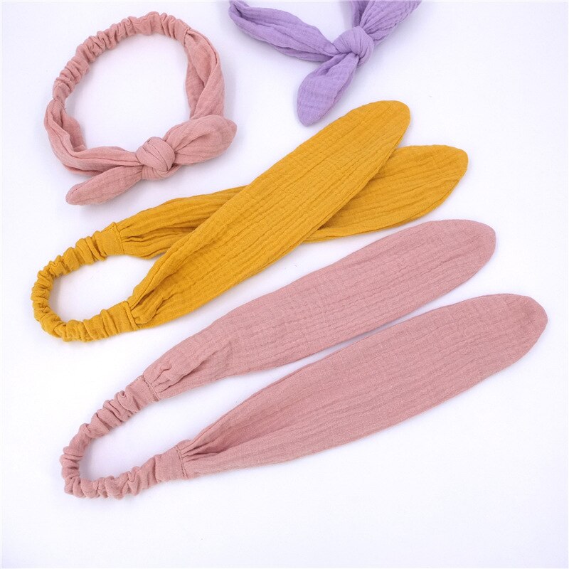 Lovely Handmade Bunny Ears Elastic Infant Headband Soft Skin-friendly Cotton Newborn Hairband Solid Color Knotted Baby Headwear