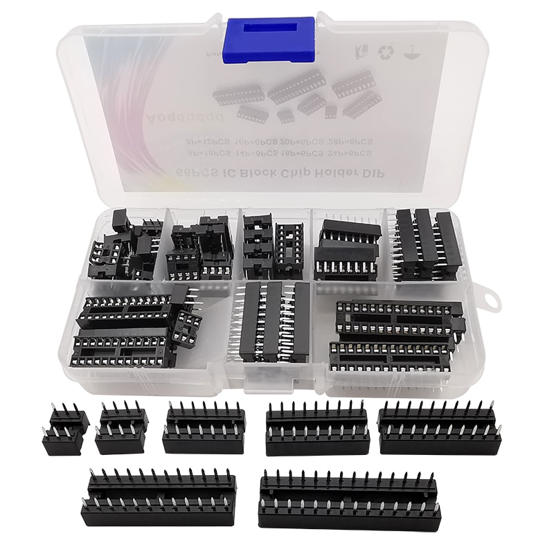 66Pcs IC Sockets Connector Adaptor DIP 6/8/14/16/18/20/24/28 Pin Solder Type Socket Chip PCB DIY Kit