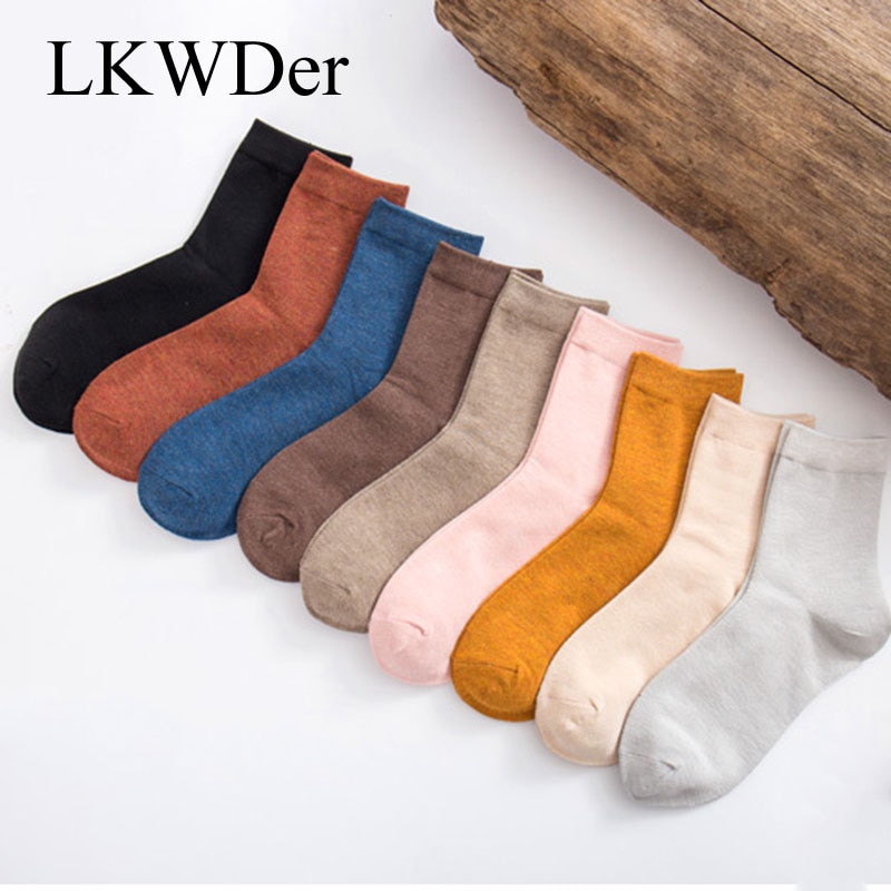 LKWDer 5 Pairs Spring Women's Socks Harajuku Solid Thin Candy Color Colorful Bamboo Fiber Socks Comfort Ladies Female Sock 
