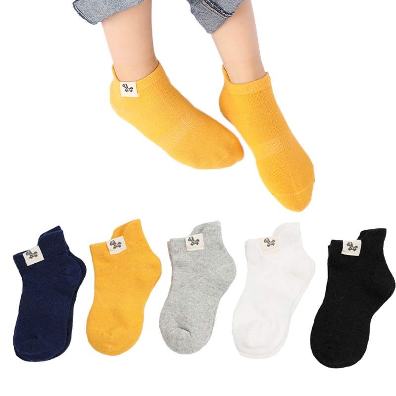 10 Pieces=5 Pairs Children Soft Cotton Socks Spring&Autumn Girls Short Socks With Boys Socks 1-10 Year School Sports Kids So