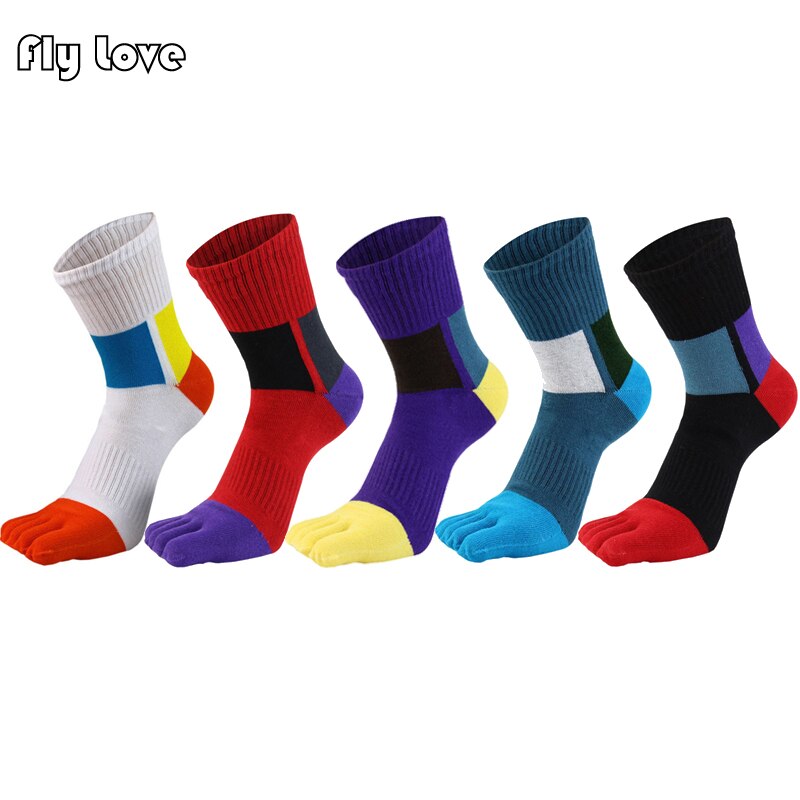 Sport Five Toe Socks Compression Colorful Young Antibacterial Breathable Cotton Crew Casual Men Socks With Toes EU 39-44
