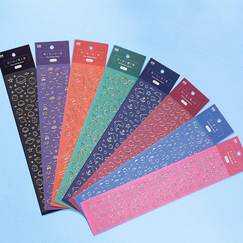 2 Sheets PET Waterproof Self-Adhesive Gold Sliver Glitter Decorative Stickers for Scrapbooking Photo Album DIY Phone and Bottle