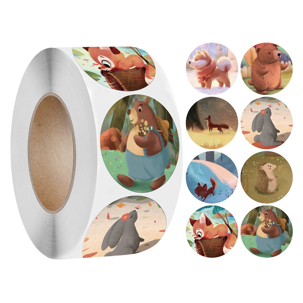100-500pcs 1inch Round Sticker Cartoon Animals for Kids Encourage Sealing Labels School Teacher Supplies Child Reward Sticker