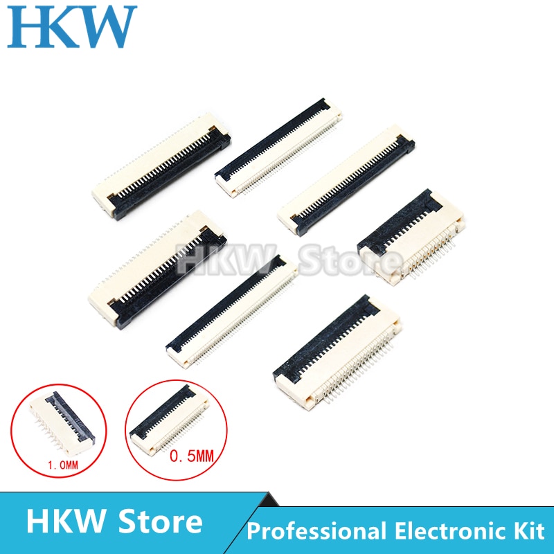 10pcs 0.5mm / 1mm Pitch Under Clamshell Socket FPC FFC Flat Cable Connector 4P 5P 6P 8P 10P 12P 14P 16P 20P 22P 24P 30P 34P