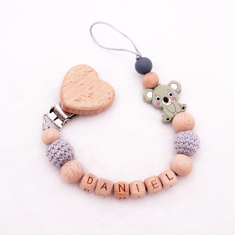 Baby Personalized Pacifier Clips Koala Silicone Dummy Chain Leashes Infant Nipple Holder Customizable Teat Cord with Name Cute