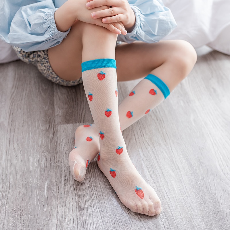 Children's tube summer fresh mosquito socks girls breathable fruit animal flowers over knee stockings medias largas para ni