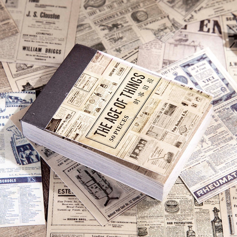 50pcs/1lot kawaii Stationery Sticker Retro Newspaper Diary Planner junk journal Decorative Scrapbooking DIY Craft Sticker