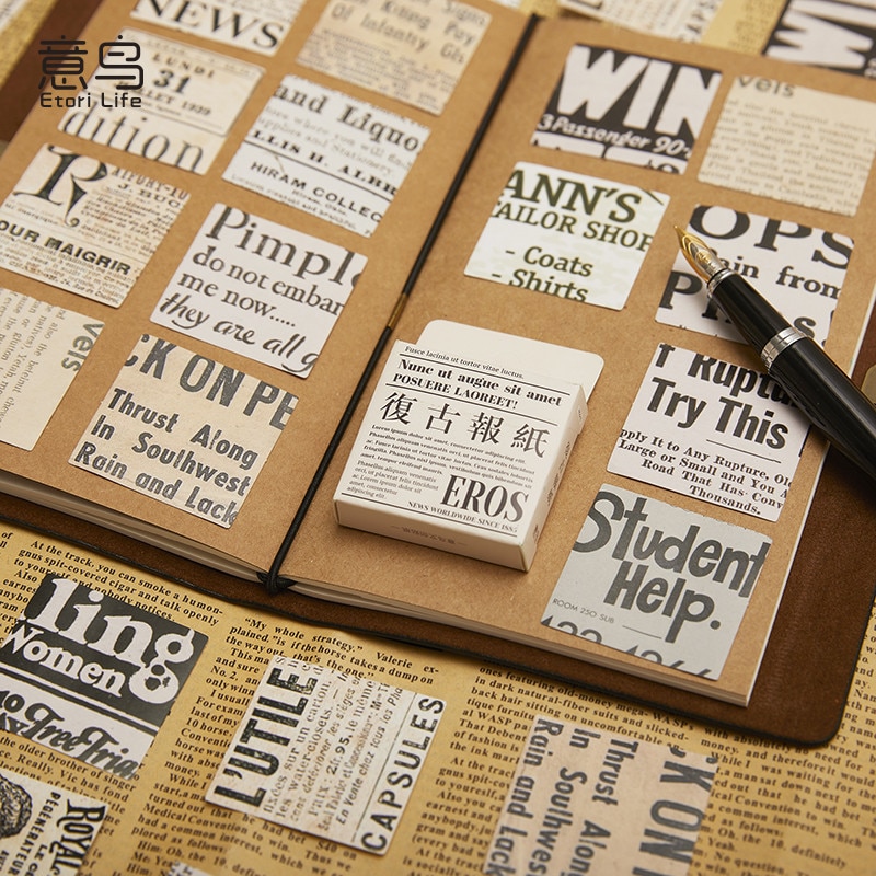 46Pcs/Box Retro Style Newspaper English Stickers DIY Scrapbooking Bullet Diary Journal Decor Materials School Stationery Sticker