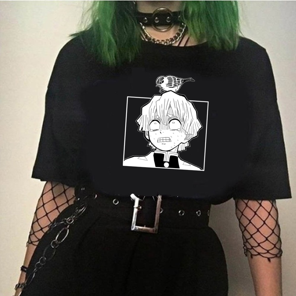 Demon Slayer Tshirt Zenitsu Printing Summer Loose Men and Women Clothes