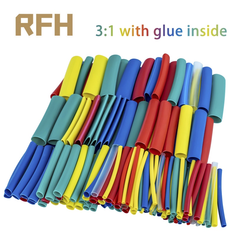 3:1 Heat Shrink Tube With Glue Inside 90 PCS 8 Size 1.6/2.4/3.2/4.8/6.4/7.9/9.5/12.7mm Wrap Wire Cable Kit