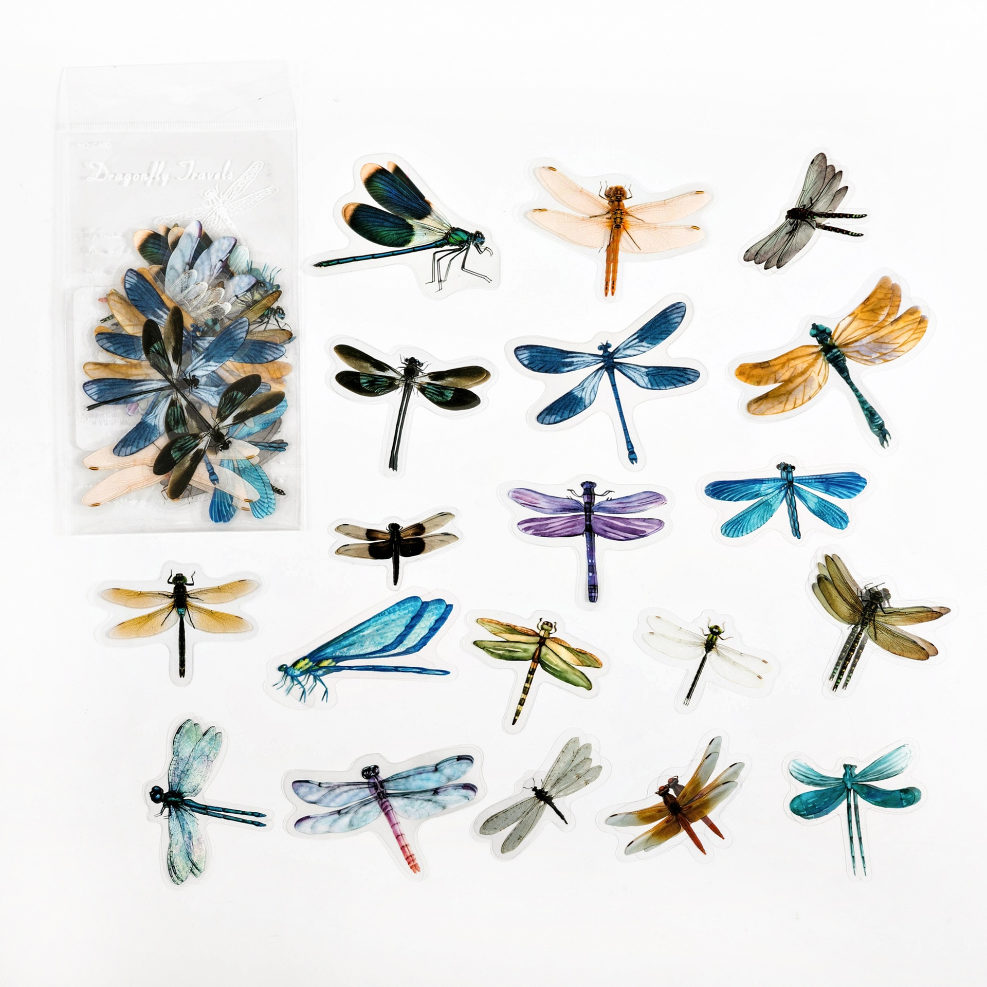 20 pieces /Pack Colorful Dragonfly Butterfly Big Size PVC Decorative Stickers for Photo Album Diary Records