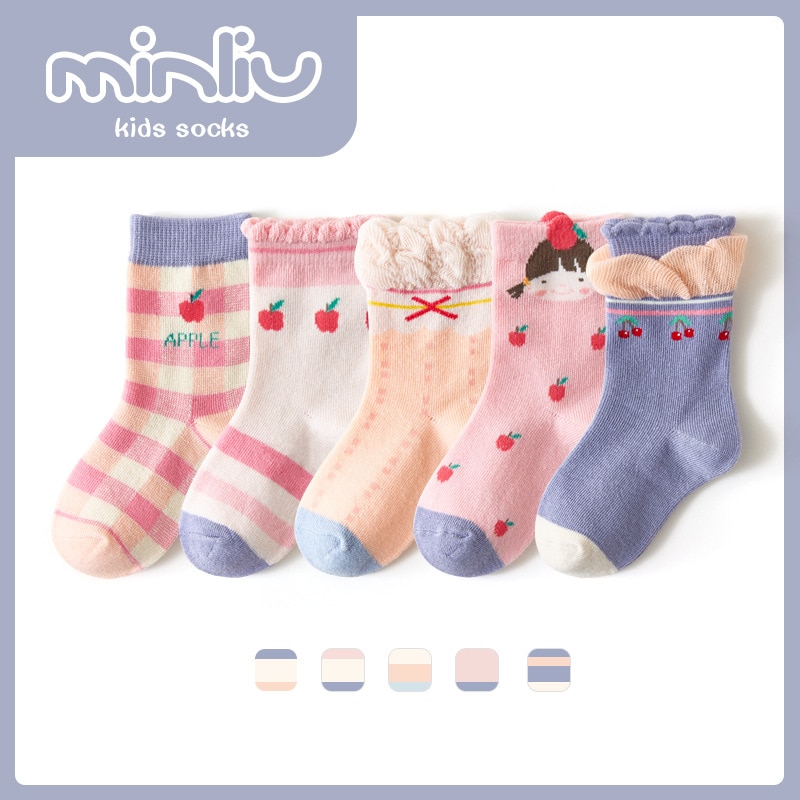 5 Paris/Lot Children's Socks for Girls Boys Cotton Fashion Baby Little Strawberry Cherry Children Clothes Accessories