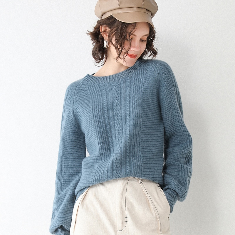 Autumn and winter ladies round neck long sleeve knitted casual sweater 2020 gray
