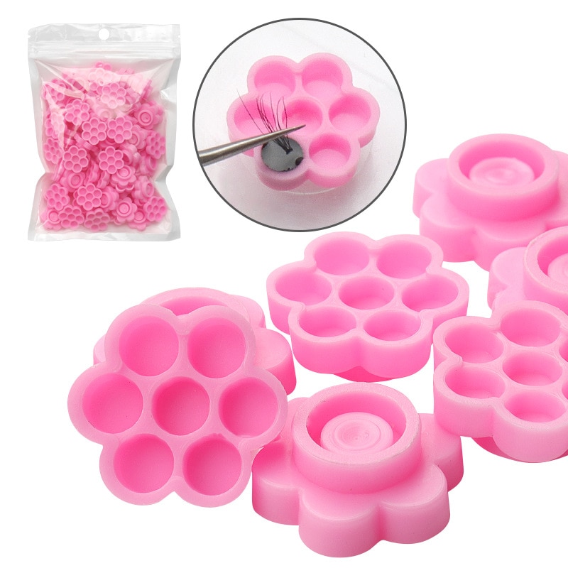 100Pcs Flower Beauty Eyelash Extension Glue Cups Makeup Supplies Epoxy Cup Delay Cup Grafting Eyelash Tool Tattoo Adhesive