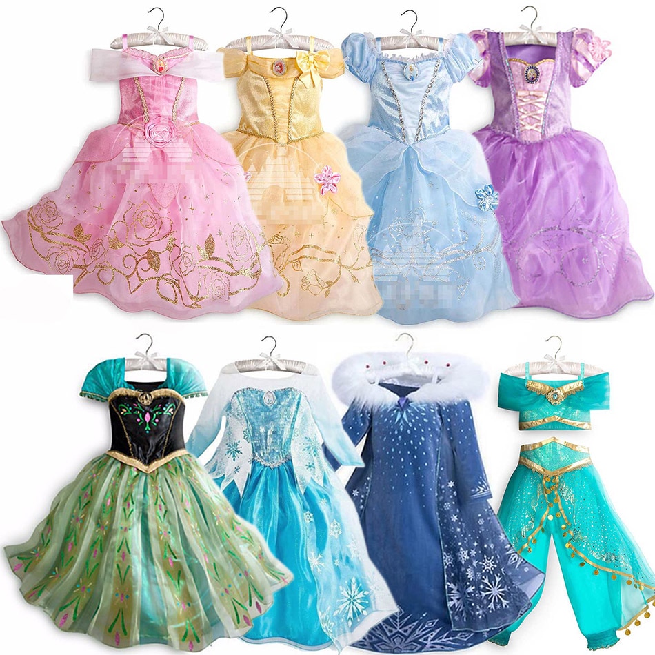 Disney Princess Party Dress up for Girls Halloween Frozen Elsa Jasmine Rapunzel Costume Kids Encanto Robe Clothing Birthday Gift