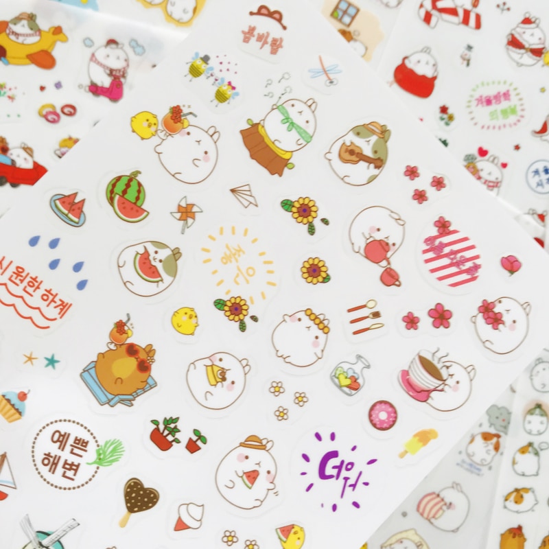 6 sheets Kawaii Molang DIY Decor Stickers Stick Label Phone Notebook Calendar Decorative Stickerrs