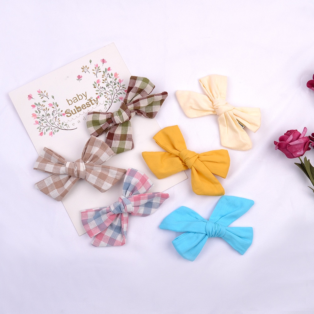 12.7*8 CM Lovely Flowers Pattern Bowknot Bangs Hairpins Fashion Plaids Print Bows Toddler Hair Clips Children Headwear Kids Gift